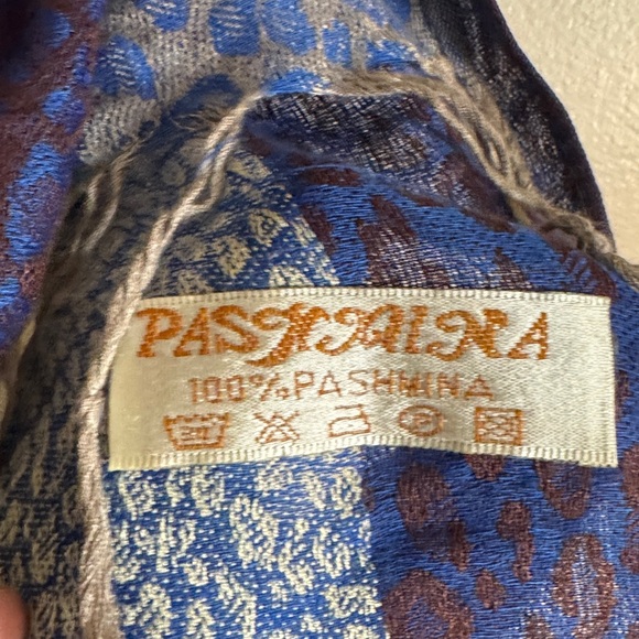 Pashmina Blue and Brown Patterned Scarf - Picture 2 of 2